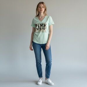 PINK Victoria’s Secret Gold Sequin V-Neck Tee Size XS